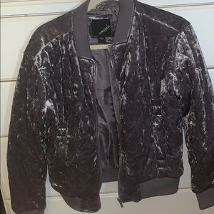 Gray velvet bomber jacket